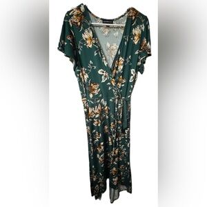 Floral Faux Wrap Dress High Low Midi Dress